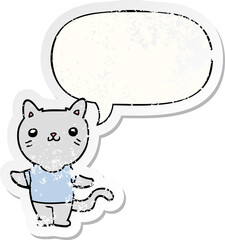 cartoon cat and speech bubble distressed sticker