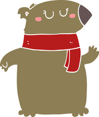 flat color style cartoon bear with scarf