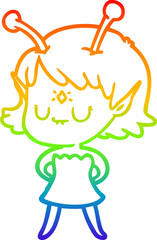rainbow gradient line drawing cartoon alien girl