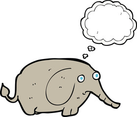 cartoon sad little elephant with thought bubble