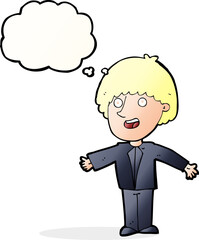 cartoon happy man with thought bubble