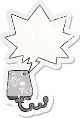 cartoon hard drive and speech bubble distressed sticker