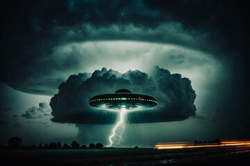 Experience the thrill of a UFO sighting amidst a thunderstorm. 