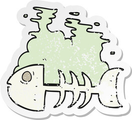retro distressed sticker of a cartoon fish bones