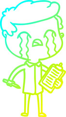 cold gradient line drawing cartoon salesman crying