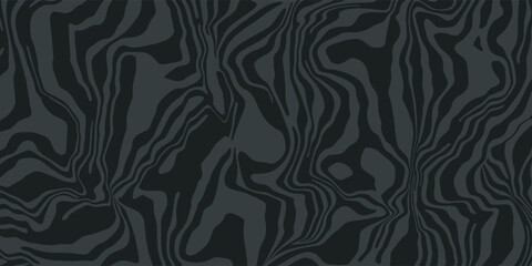 Zebra skin, curve stripes pattern. Animal print, black flow texture. Monochrome abstract liquid wave background. Vector illustration 