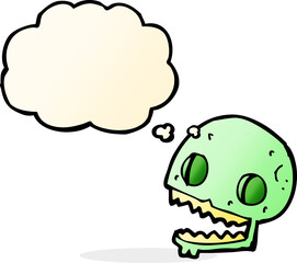 cartoon spooky skull with thought bubble