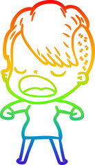 rainbow gradient line drawing cartoon cool hipster girl talking