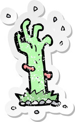 retro distressed sticker of a cartoon zombie rising from grave