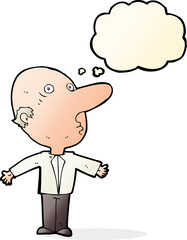 cartoon confused middle aged man with thought bubble