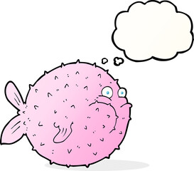 cartoon puffer fish with thought bubble © lineartestpilot