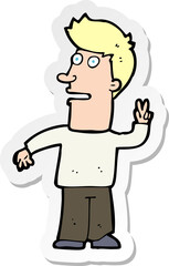 sticker of a cartoon man making peace sign