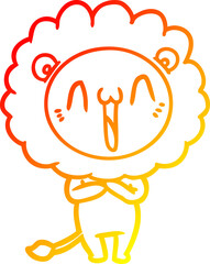 warm gradient line drawing happy cartoon lion