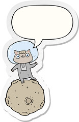cute cartoon astronaut cat and speech bubble sticker