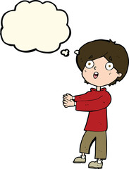 cartoon shocked boy with thought bubble