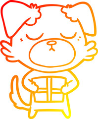 Obraz premium warm gradient line drawing cute cartoon dog with christmas present