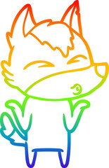 rainbow gradient line drawing cartoon wolf shrugging shoulders