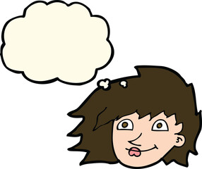 cartoon female face with thought bubble