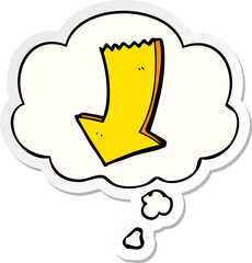 cartoon pointing arrow and thought bubble as a printed sticker