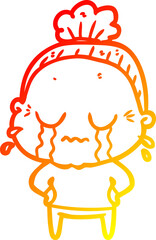 warm gradient line drawing cartoon crying old lady