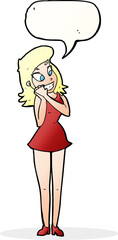 cartoon excited woman with speech bubble