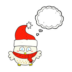 thought bubble cartoon owl wearing christmas hat