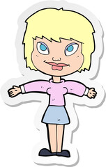 sticker of a cartoon woman with open amrs