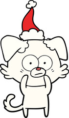 nervous dog line drawing of a wearing santa hat