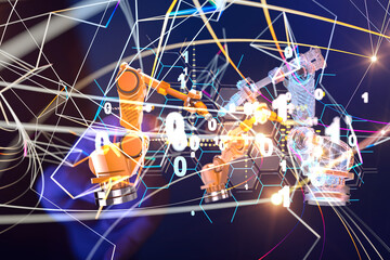 Neural network 3D illustration. Big data and cybersecurity