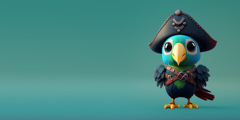 Naklejka premium Cute Cartoon Parrot Dressed as a Pirate with Room for Copy (Created with Generative AI)