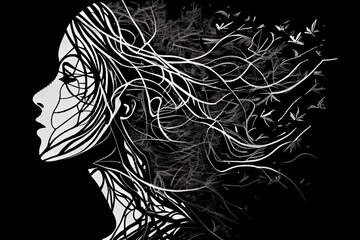 Fototapeta premium Mental health, depression, sadness, loneliness creative abstract concept. Head silhouette with depression illustration idea inside. Mental illness.