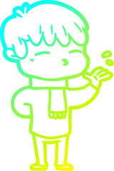 cold gradient line drawing cartoon curious boy