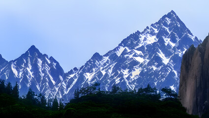 A majestic and imposing mountain peak, with intricate details and perfect lighting to showcase its grandeur with Generative AI