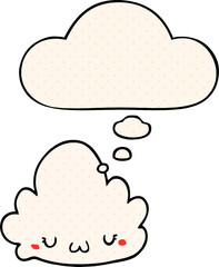 cute cartoon cloud and thought bubble in comic book style