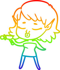 rainbow gradient line drawing pretty cartoon alien girl with ray gun