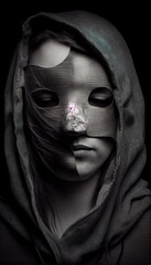 Woman in mask. Depression, sadness and loneliness concept. Mental illness. 