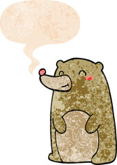 cute cartoon bear and speech bubble in retro textured style