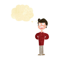 cartoon happy man with thought bubble