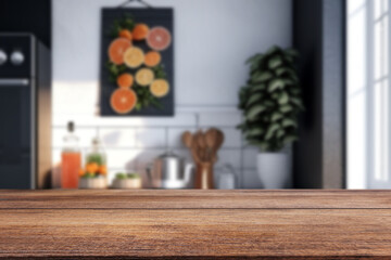 Desk for object on kitchen background