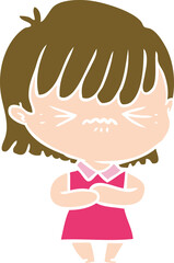 annoyed flat color style cartoon girl