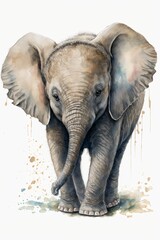Fototapeta na wymiar jeune éléphant, dessin aquarelle, illustration IA générative