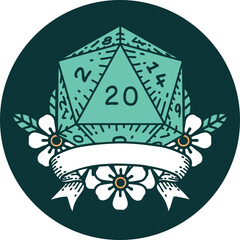 natural 20 critical hit D20 dice roll icon