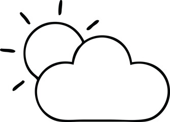 line drawing cartoon sun and storm cloud