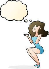 cartoon attractive woman sitting with thought bubble