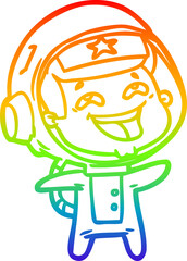 rainbow gradient line drawing cartoon laughing astronaut