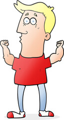 cartoon surprised man flexing biceps