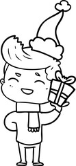Obraz premium line drawing of a man laughing wearing santa hat
