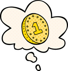 cartoon coin and thought bubble in comic book style
