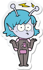 sticker of a cartoon alien girl