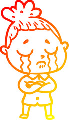 warm gradient line drawing cartoon crying woman
